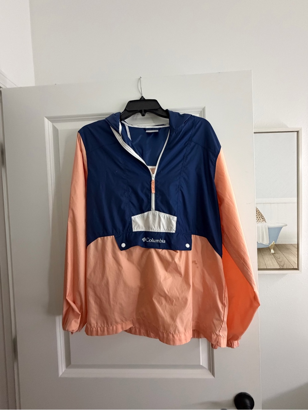 Columbia Navy & Peach Hooded Womens Rain Pullover